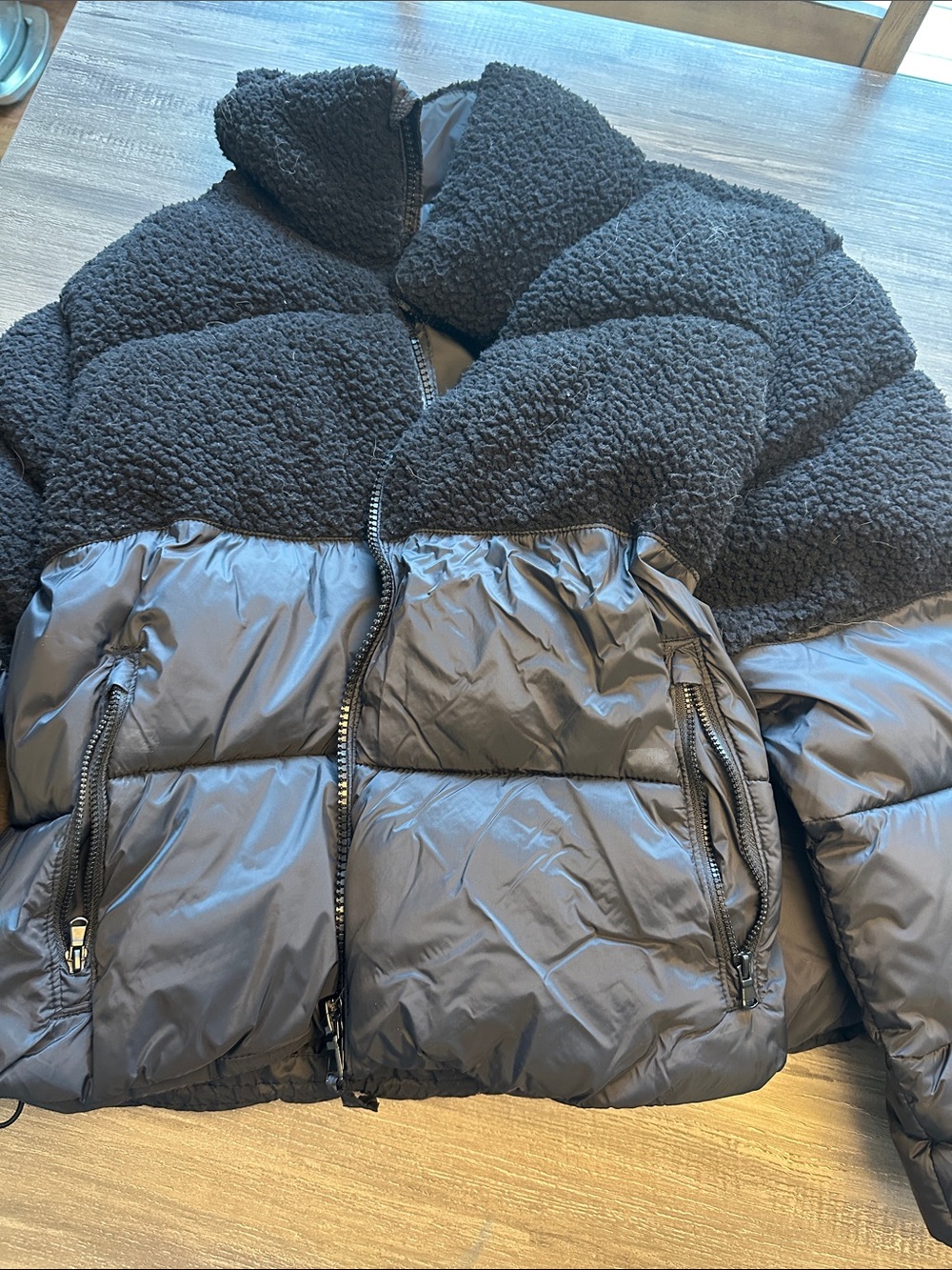 Old Navy Black Sherpa-Trim Puffer Jacket